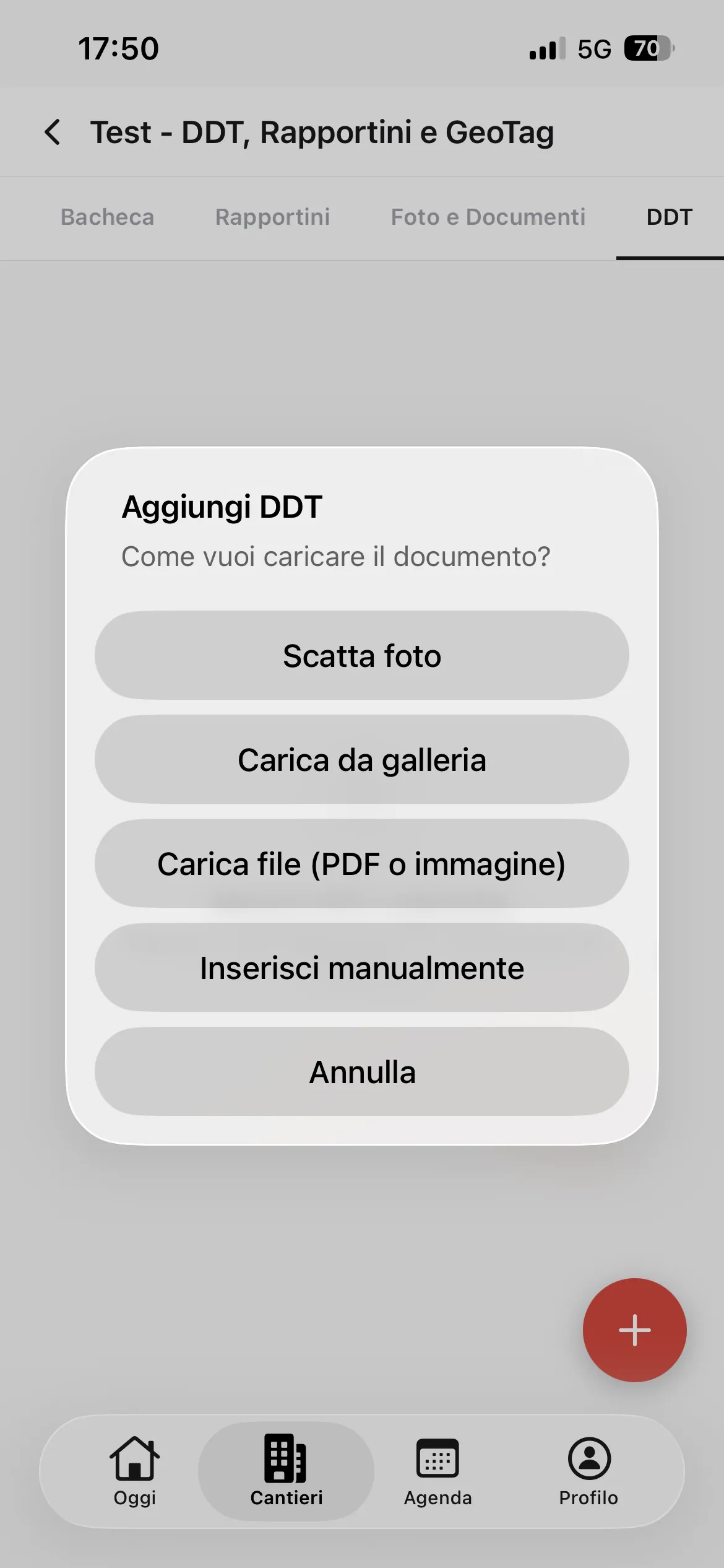 Acquisizione di una bolla o DDT nell'app CantieriCloud tramite foto